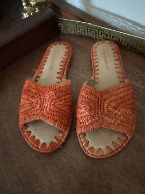 Jeffrey Campbell Dane Orange Raffia Woven Slide Sandals